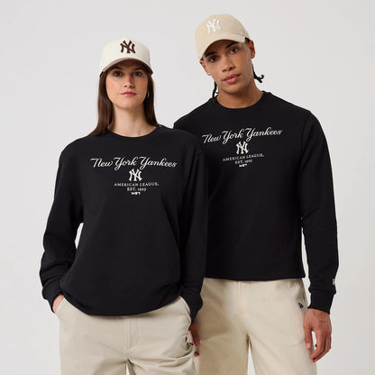 The model is wearing this MLB Linear New York Yankees Crew Neck Sweater in black. 1