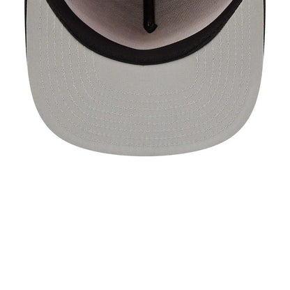 Chicago Bulls NBA Tip Off 2026 Red New Era 9FIFTY A-Frame Snapback Adjustable Cap, inside view showing the grey undervisor with stitching, a black band around the crown, and dark sweatband highlighting the structured interior design.