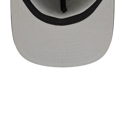 Brooklyn Nets NBA Tip Off 2026 Dark Grey New Era 9FIFTY A-Frame Snapback Adjustable Cap, inside view showing the light grey undervisor, black sweatband, and aligned black taping along the seams for structured support.