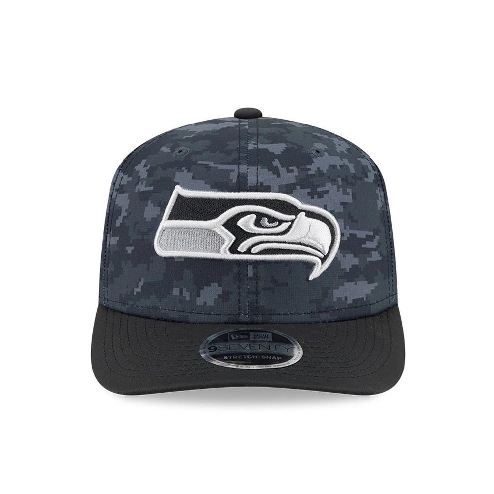 Pictured is this NFL Seattle Seahawks 9SEVENTY Stretch Snap cap in digi camo & black. 2