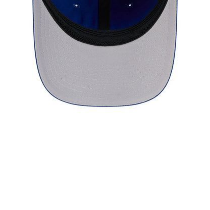 New York Rangers NHL Team Blue New Era 39THIRTY M-Crown Stretch Fit Cap, inside view revealing a grey undervisor, black sweatband, and contrasting dark blue taping, with two eyelets nearing the edge of the structured crown.