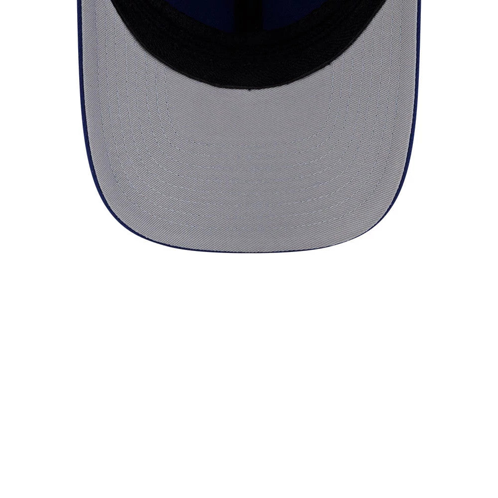 Tampa Bay Lightning NHL Team Dark Blue New Era 39THIRTY M-Crown Stretch Fit Cap, inside view showing the grey undervisor, black sweatband around the inner edge, and dark blue taping along the seams for added structural support.