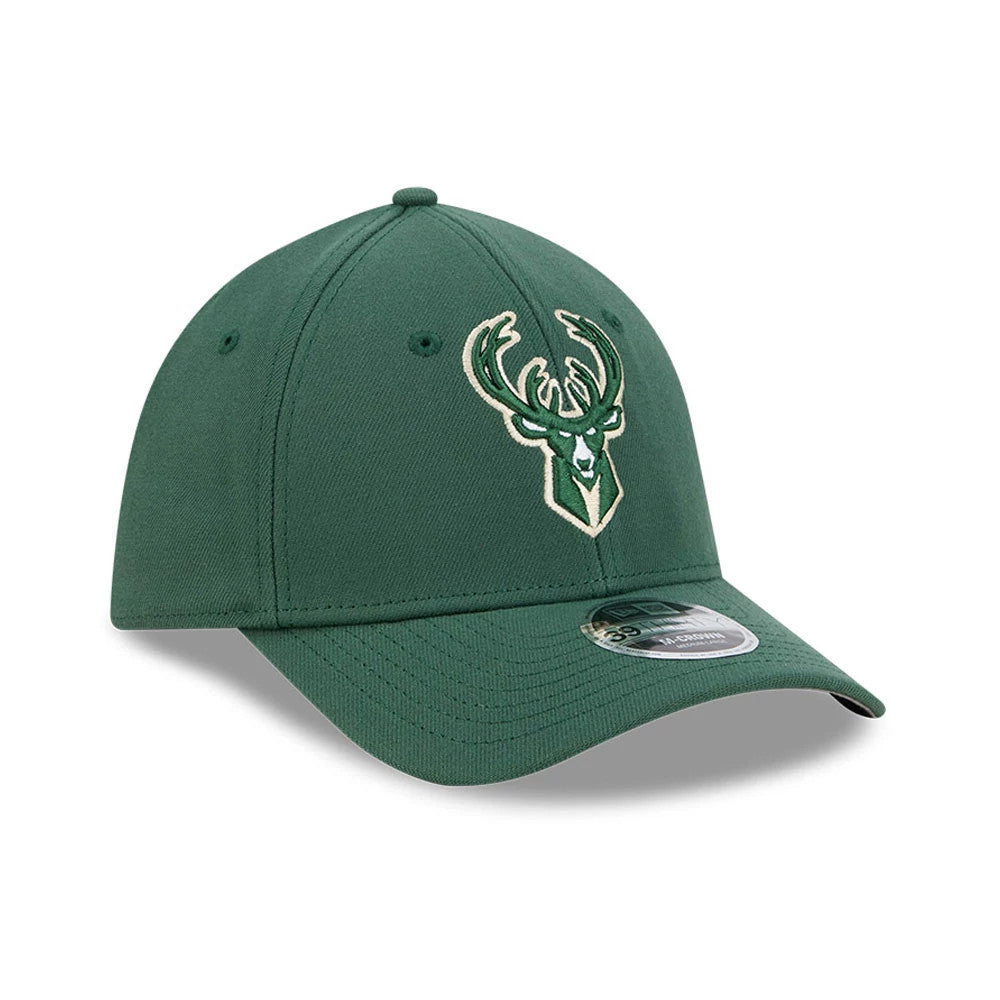 Pictured is this NBA Team Milwaukee Bucks 39THIRTY M-Crown Stretch Fit cap in dark green. 3