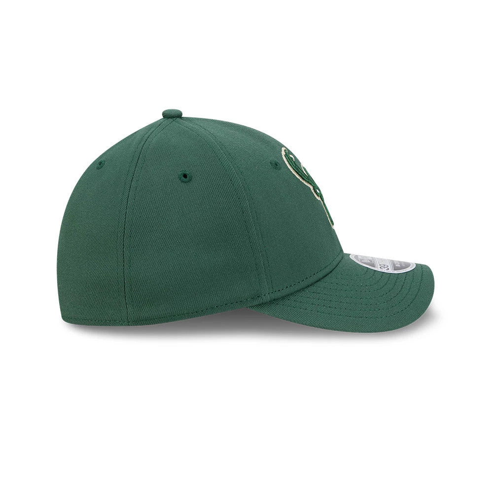 Pictured is this NBA Team Milwaukee Bucks 39THIRTY M-Crown Stretch Fit cap in dark green. 5