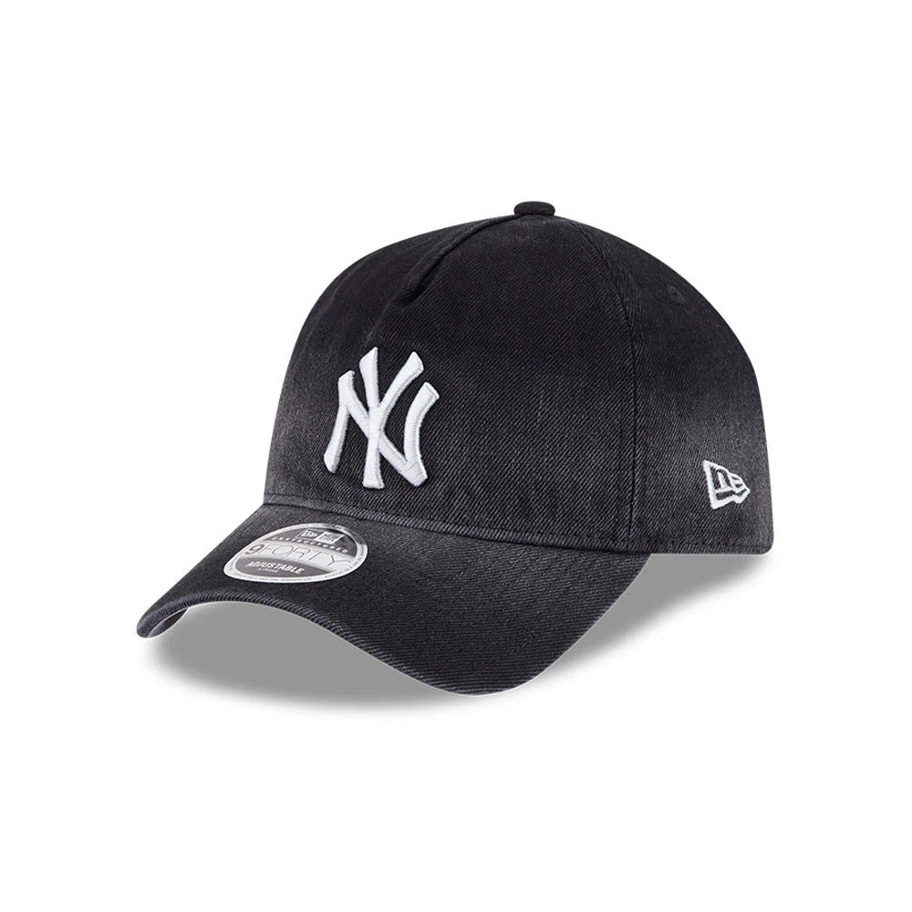 Pictured is this MLB Washed Denim New York Yankees 9FORTY A-Frame Unstructured cap in black. 1