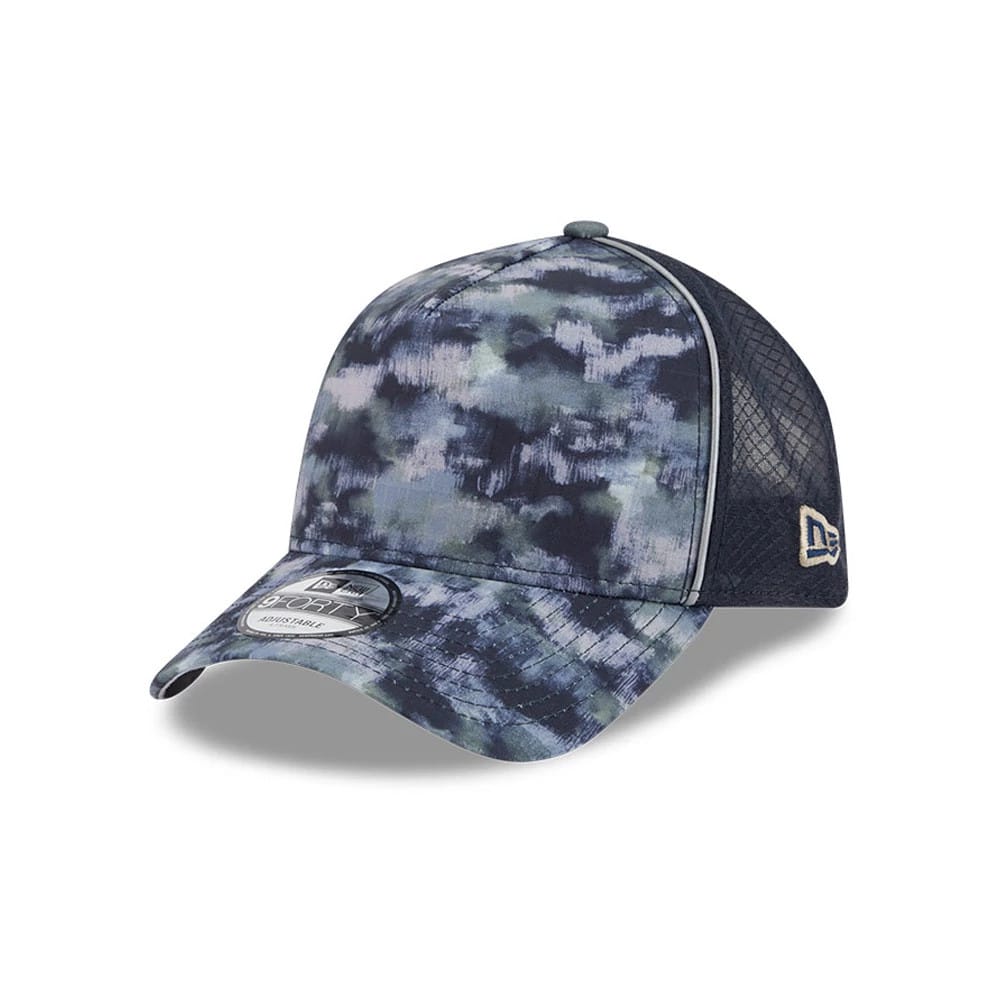 Pictured is this New Era Elevated Basics 9FORTY A-Frame cap in navy. 1