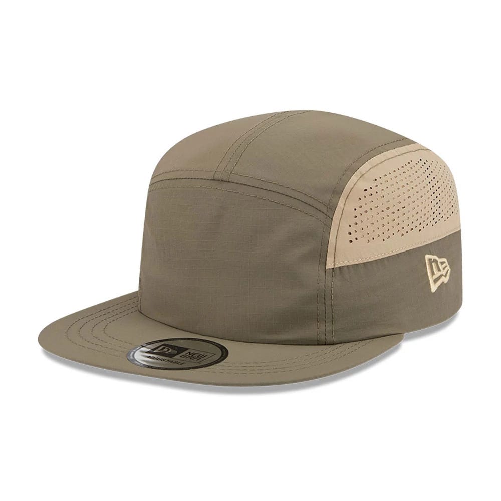 Pictured is this New Era Elevated Basics Camper cap in open green. 1