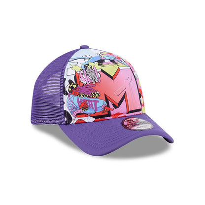 Pictured is this MTV Graphic 9FORTY A-Frame Trucker cap in purple. 3