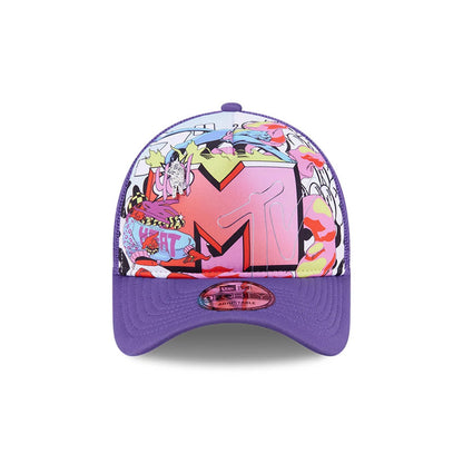 Pictured is this MTV Graphic 9FORTY A-Frame Trucker cap in purple. 2