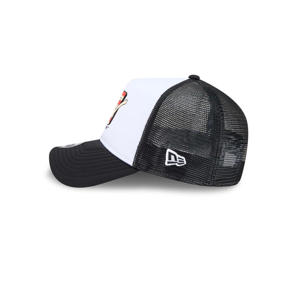 Pictured is this MTV Logo 9FORTY A-Frame Trucker cap in black. 5