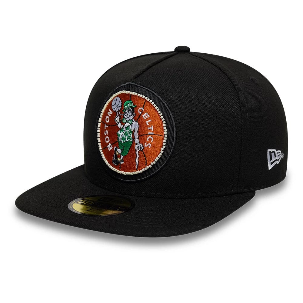 Pictured is this NBA Bead Boston Celtics 59FIFTY A-Frame Fitted cap in black. 1