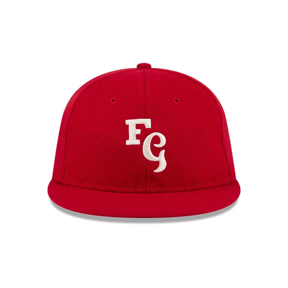 Pictured is this Fear Of God X MLB Cincinnati Reds Retro Crown 59FIFTY Fitted cap in open red. 3