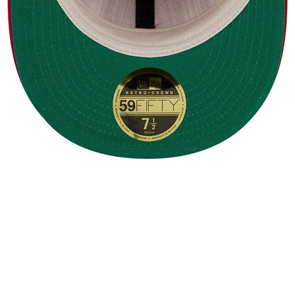 Pictured is this Fear Of God X MLB Cincinnati Reds Retro Crown 59FIFTY Fitted cap in open red. 2