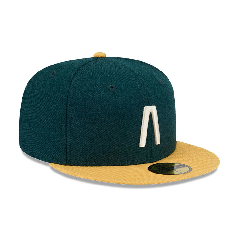 Pictured is this Fear Of God X MLB Logo 59FIFTY Fitted cap in dark green. 4