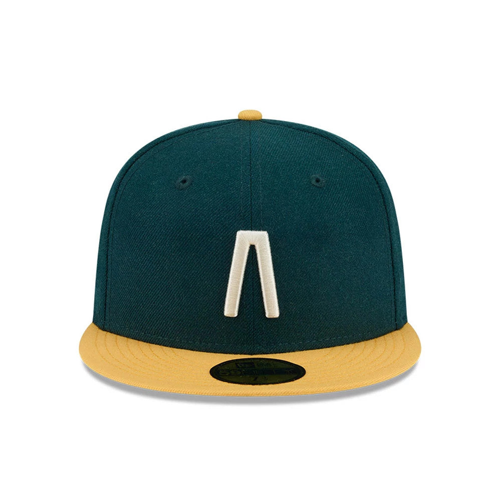Pictured is this Fear Of God X MLB Logo 59FIFTY Fitted cap in dark green. 3