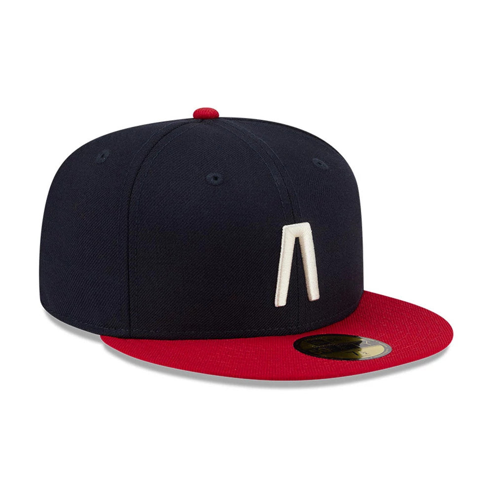 Pictured is this Fear Of God X MLB Logo 59FIFTY Fitted cap in navy. 4