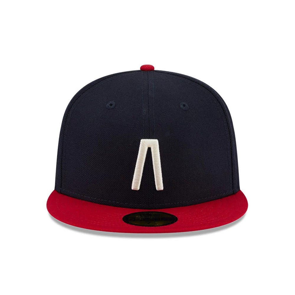 Pictured is this Fear Of God X MLB Logo 59FIFTY Fitted cap in navy. 3