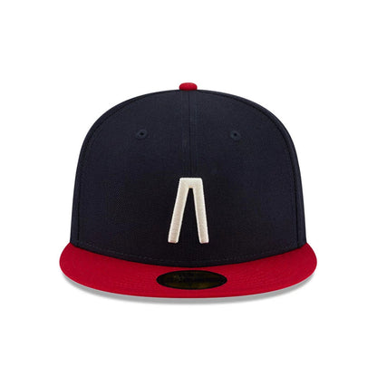 Pictured is this Fear Of God X MLB Logo 59FIFTY Fitted cap in navy. 3