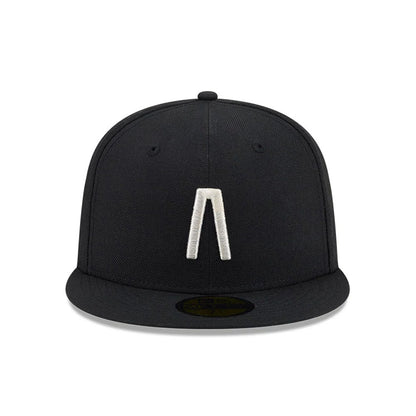 Pictured is this Fear Of God X MLB Logo 59FIFTY Fitted cap in black. 3