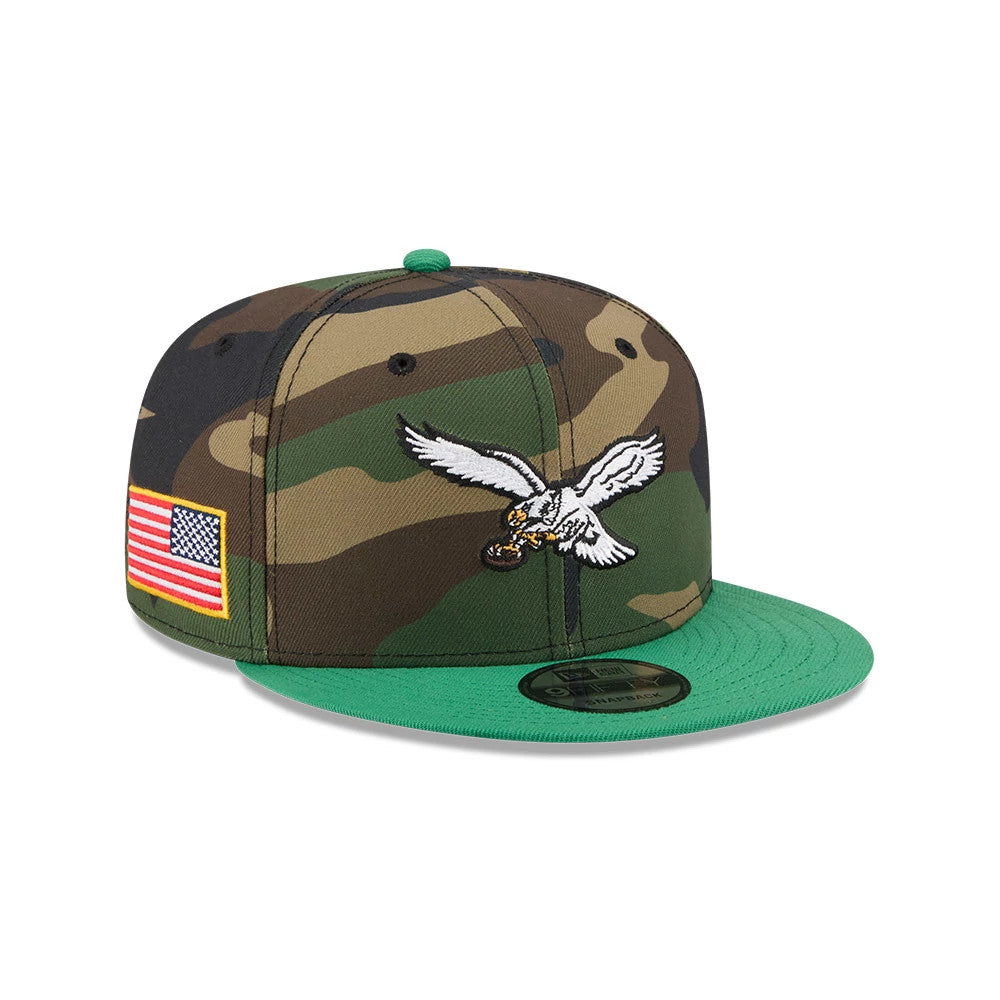 Pictured is this NFL Philadelphia Eagles 9FIFTY Snapback cap in camo & green. 1
