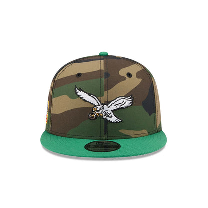 Pictured is this NFL Philadelphia Eagles 9FIFTY Snapback cap in camo & green. 2