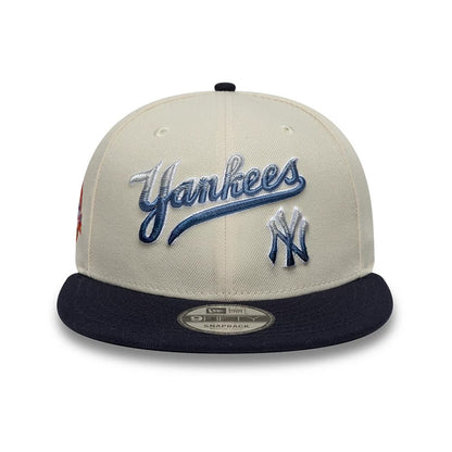 Pictured is this MLB Ombre Script New York Yankees 9FIFTY Snapback cap in light beige. 2