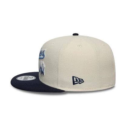 Pictured is this MLB Ombre Script New York Yankees 9FIFTY Snapback cap in light beige. 5