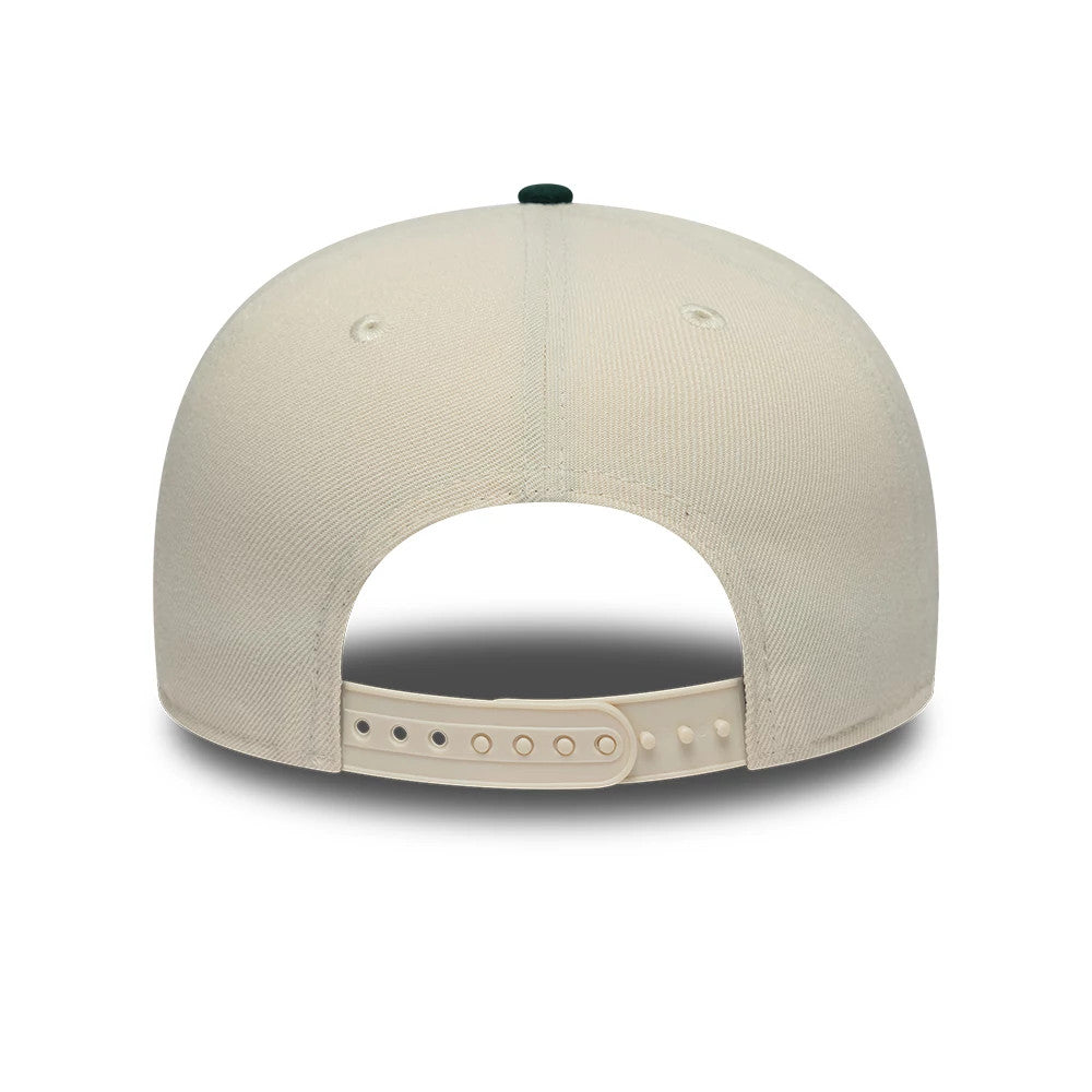 Pictured is this MLB Ombre Script Athletics 9FIFTY Snapback cap in light beige & dark green. 6