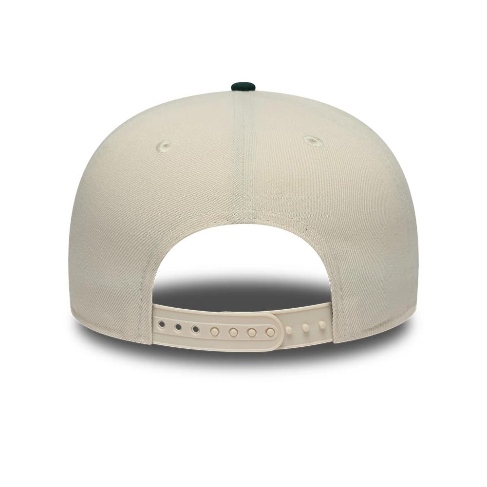 Pictured is this MLB Ombre Script Athletics 9FIFTY Snapback cap in light beige & dark green. 6
