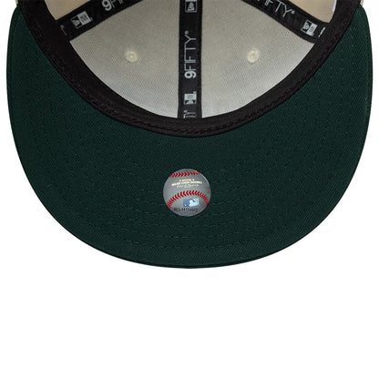 Pictured is this MLB Ombre Script Athletics 9FIFTY Snapback cap in light beige & dark green. 7