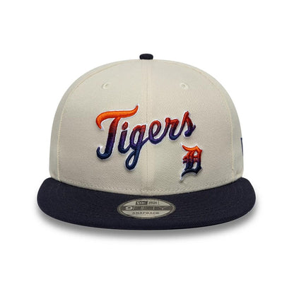 Pictured is this MLB Ombre Script Detroit Tigers 9FIFTY Snapback cap in light beige. 2