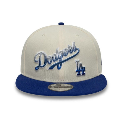 Pictured is this MLB Ombre Script Los Angeles Dodgers 9FIFTY Snapback cap in light beige. 3