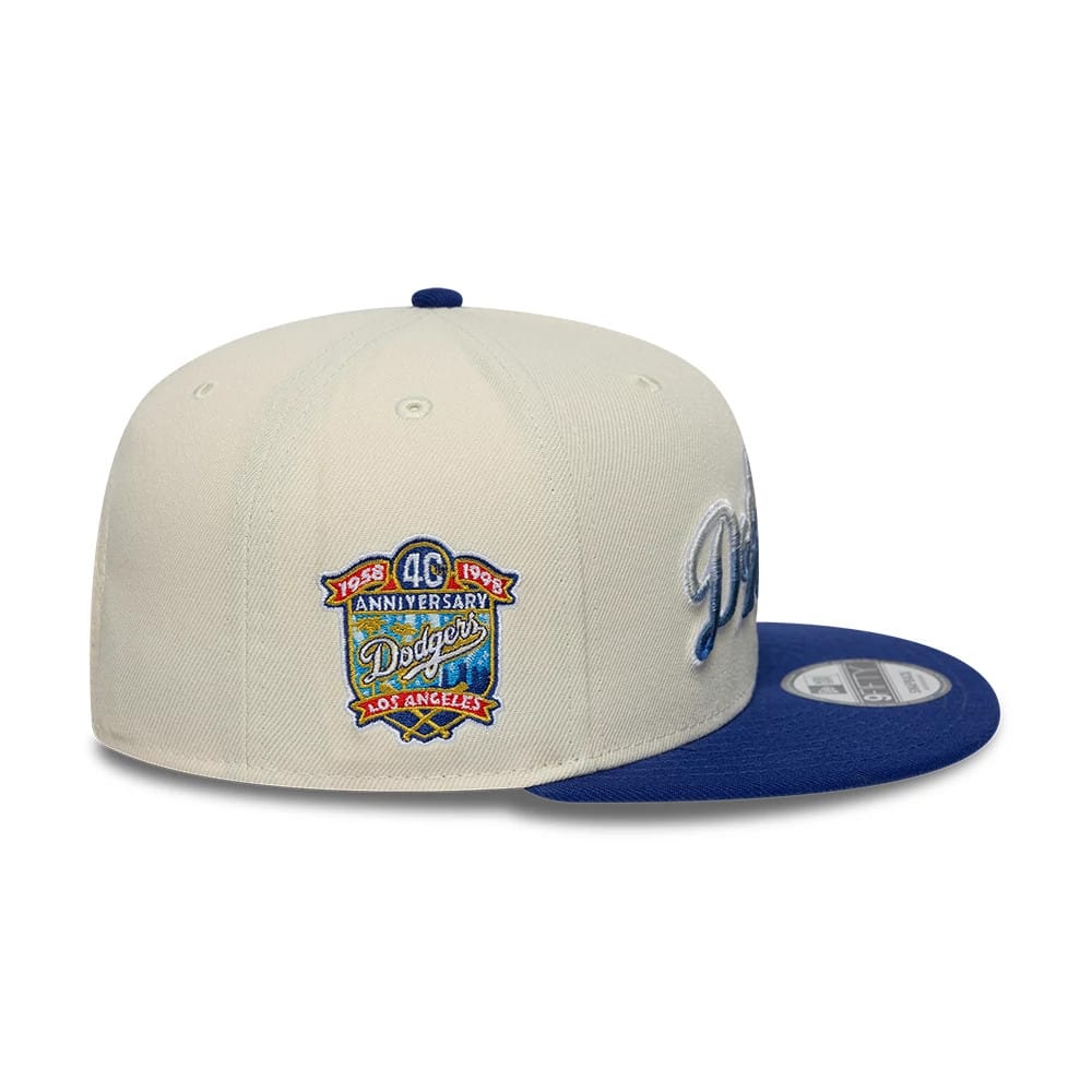 Pictured is this MLB Ombre Script Los Angeles Dodgers 9FIFTY Snapback cap in light beige. 5