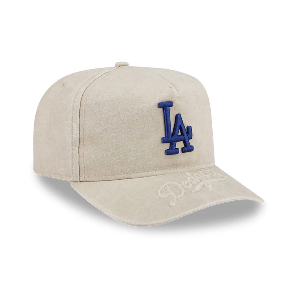 Pictured is this MLB LA Dodgers 9FIFTY A-Frame Snapback cap in light beige. 3
