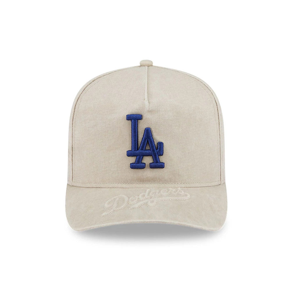 Pictured is this MLB LA Dodgers 9FIFTY A-Frame Snapback cap in light beige. 2