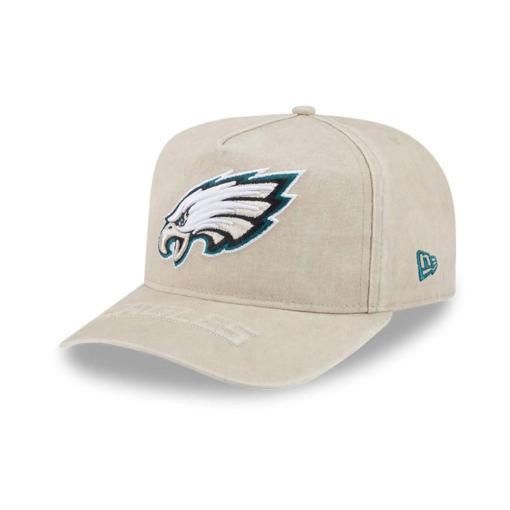 Pictured is this NFL Philadelphia Eagles 9FIFTY A-Frame Snapback cap in light beige. 1