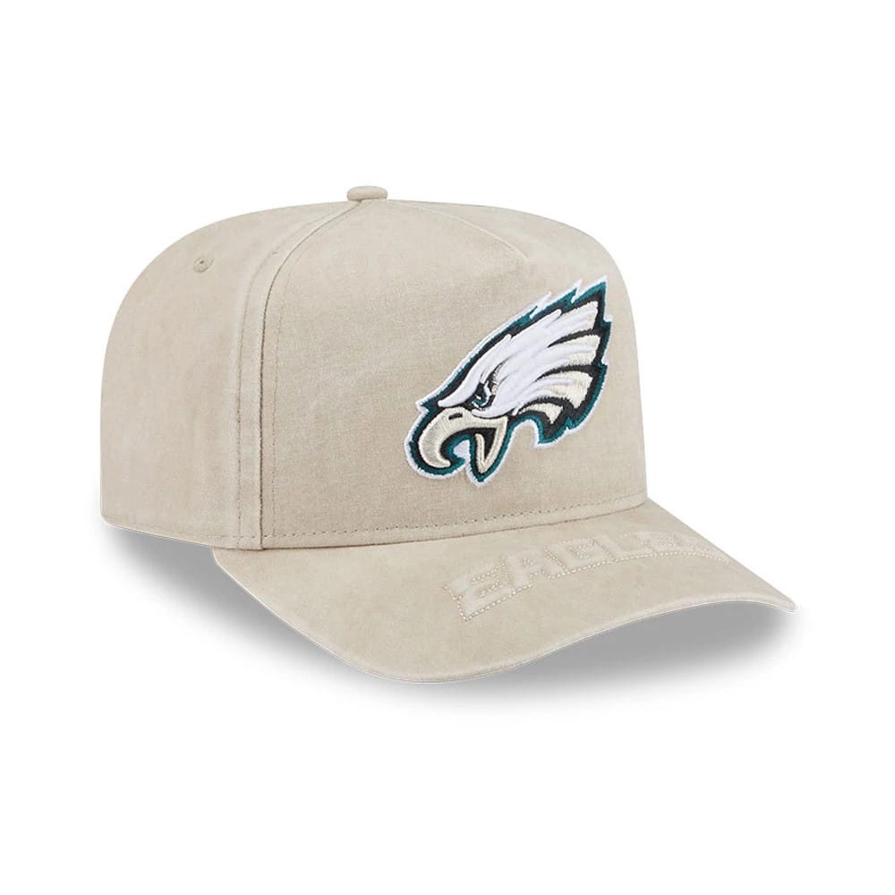 Pictured is this NFL Philadelphia Eagles 9FIFTY A-Frame Snapback cap in light beige. 3