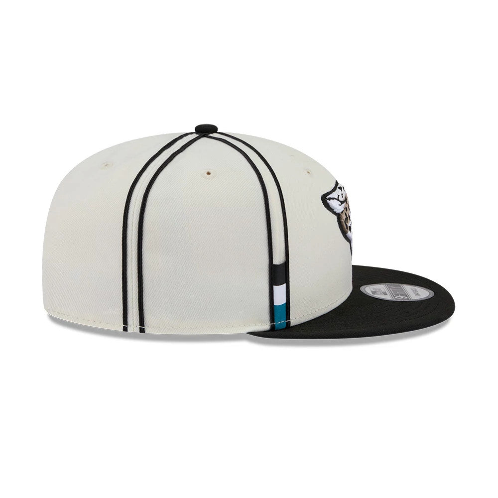 Pictured is this NFL Rivalry 2026 Jacksonville Jaguars 9FIFTY Snapback cap in white and black. 6