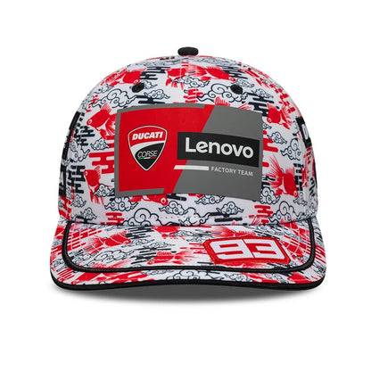 Pictured is this Ducati Motor Replica Marc Márquez Japan Race Special All Over Print 9FIFTY Low Profile Adjustable cap. 3