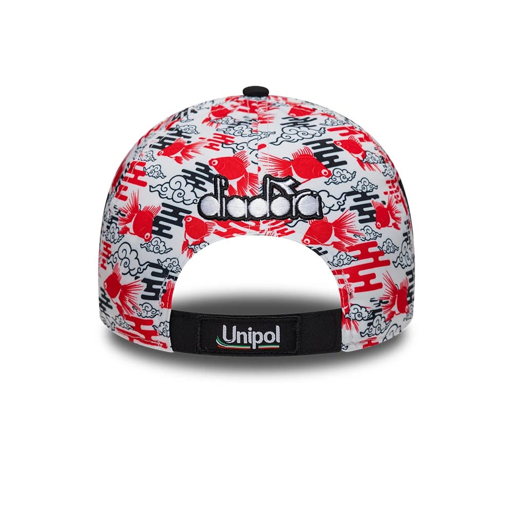 Pictured is this Ducati Motor Replica Japan Race Special All Over Print 9FORTY E-Frame Adjustable cap. 5
