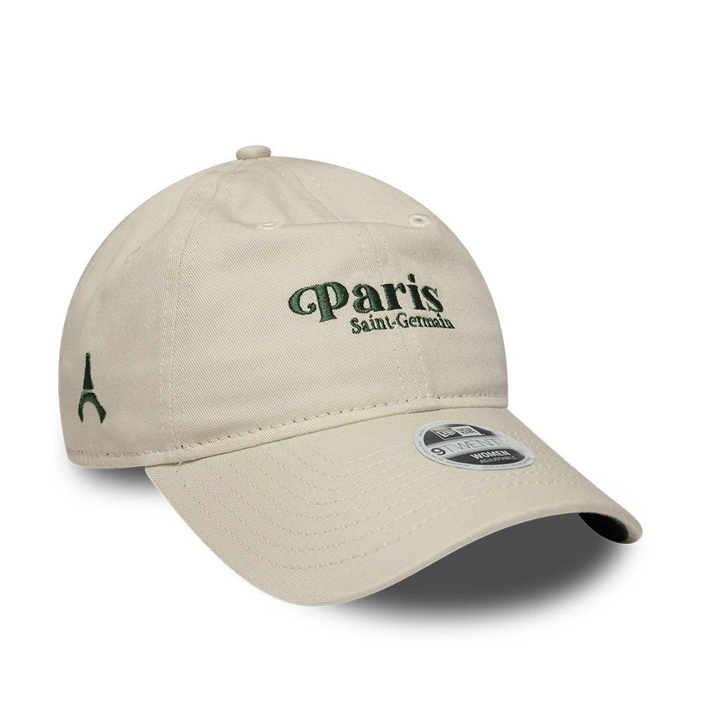 Pictured is this Womens Script Paris Saint-Germain 9TWENTY cap in light beige. 1