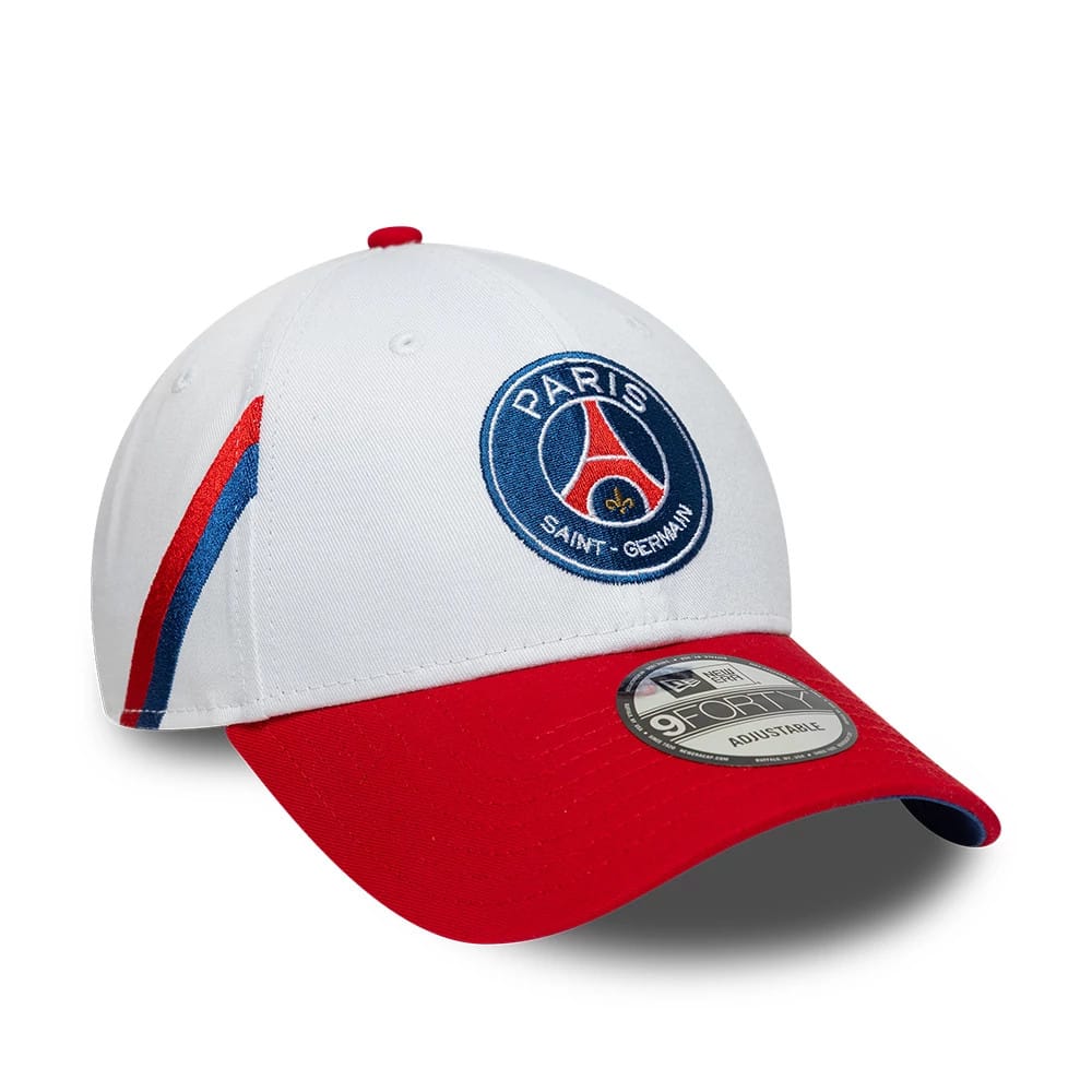 Pictured is this Paris Saint Germain 86 9FORTY cap in white. 1