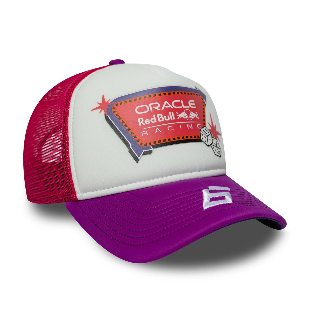 Pictured is this Red Bull Racing Vegas Race Special 9FORTY A-Frame Trucker cap in White. 4