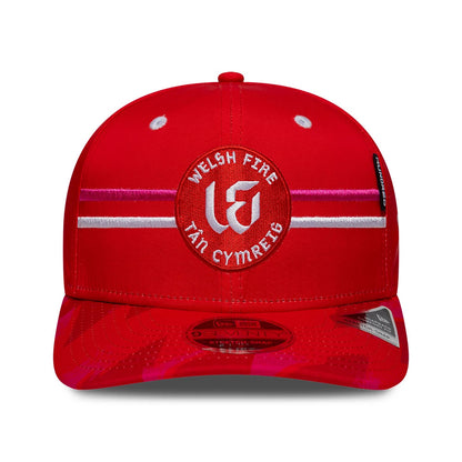 Pictured is this The Hundred 2026 Welsh Fire Tan Cymreig 9SEVENTY Stretch Snap Adjustable cap in red. 2