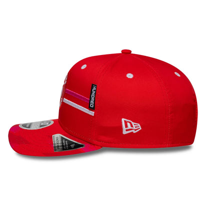 Pictured is this The Hundred 2026 Welsh Fire Tan Cymreig 9SEVENTY Stretch Snap Adjustable cap in red. 5