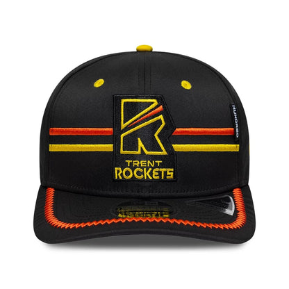 Pictured is this The Hundred 2026 Trent Rockets 9SEVENTY Stretch Snap Adjustable cap in black. 2