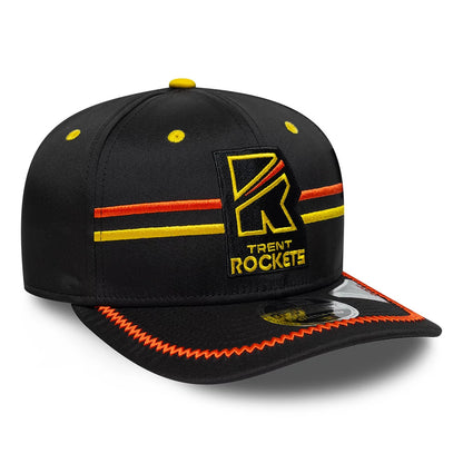 Pictured is this The Hundred 2026 Trent Rockets 9SEVENTY Stretch Snap Adjustable cap in black. 3