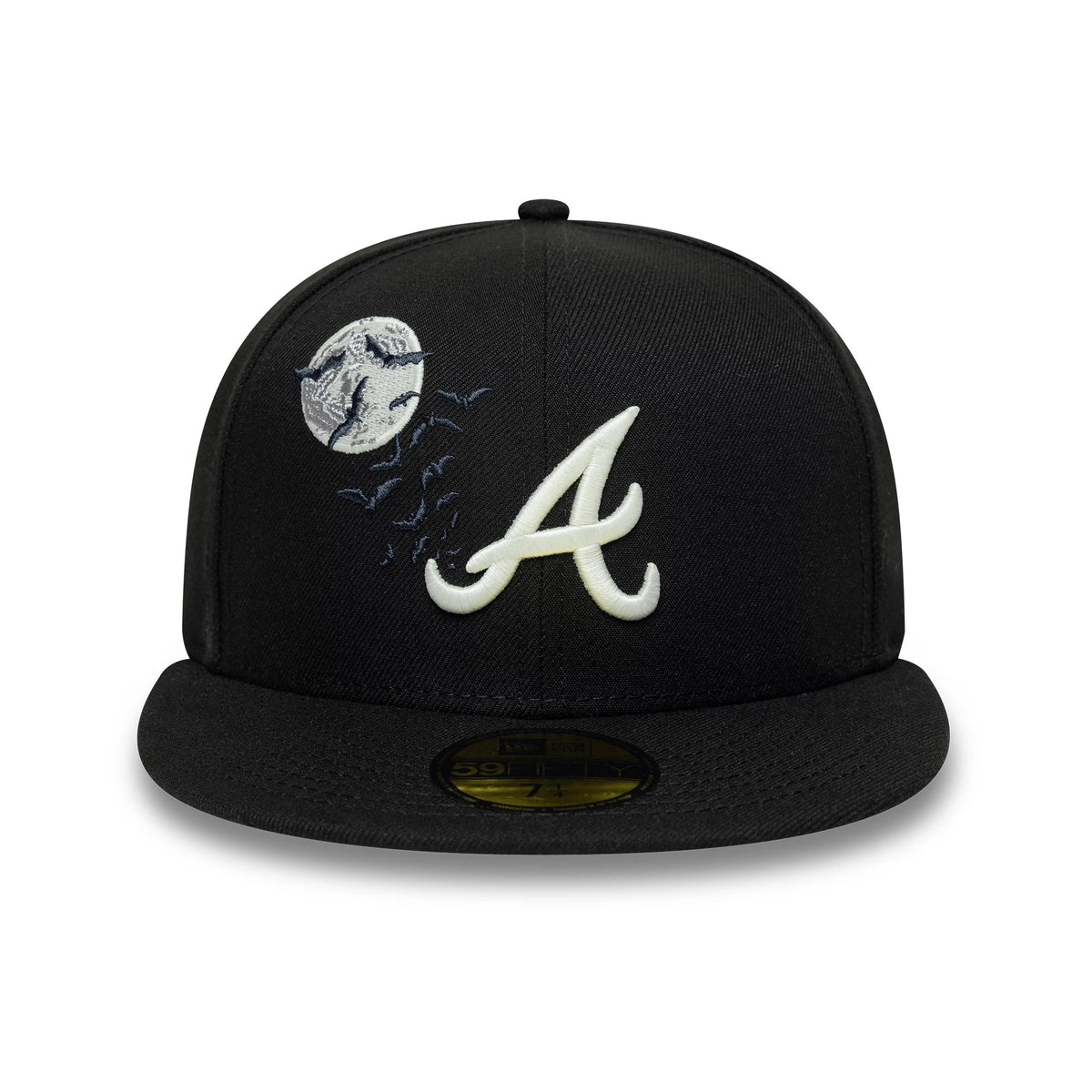 Pictured is this MLB Bats Atlanta Braves 59FIFTY Fitted cap in black. 3