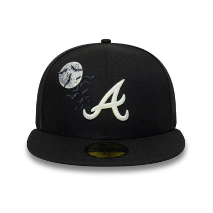 Pictured is this MLB Bats Atlanta Braves 59FIFTY Fitted cap in black. 3