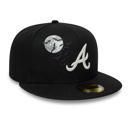 Pictured is this MLB Bats Atlanta Braves 59FIFTY Fitted cap in black. 1